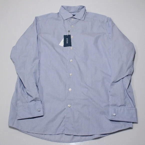 Eton NWT Casual Button Down Shirt Size 42 16.5 L Contemporary Fit Blue Stripes